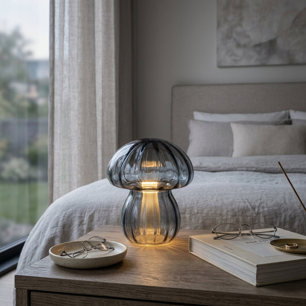 Xtricity Lampe de table en verre champignon grise - Simple Boutique
