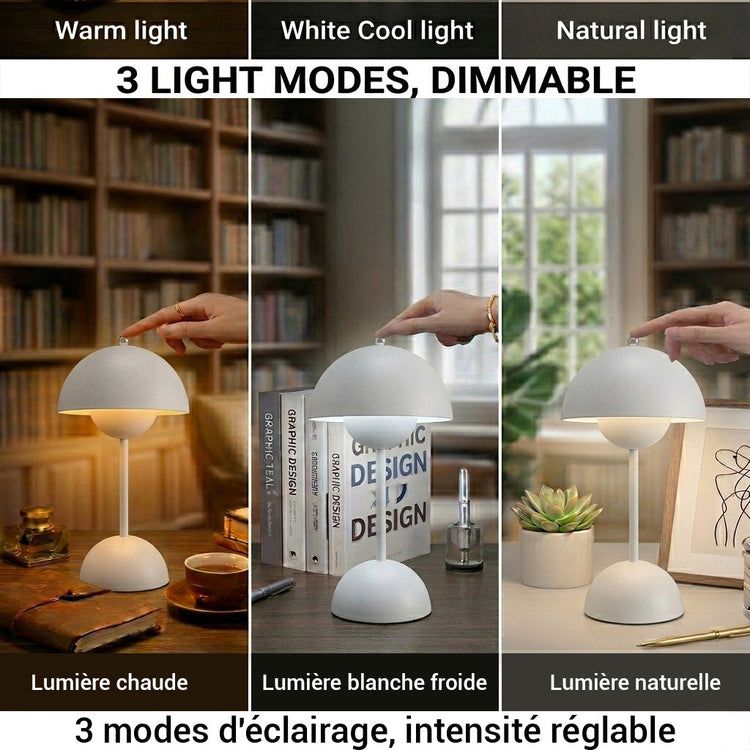 Xtricity Lampe de table tactile DEL portable Palm Springs, rechargeable par USB - Sans fil, à intensité variable, 3 couleurs, blanc - Simple Boutique