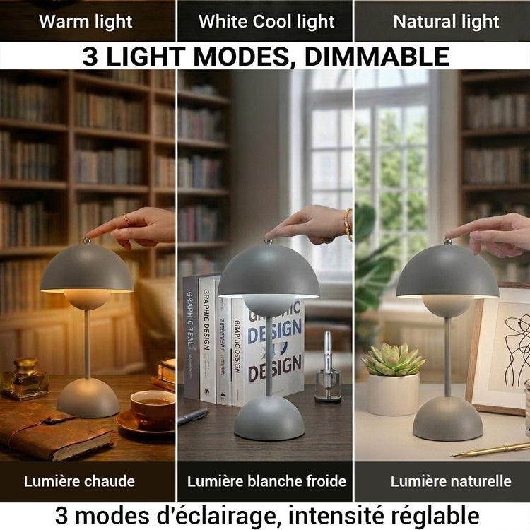 Xtricity Lampe de table tactile DEL portable Palm Springs, rechargeable par USB - Sans fil, à intensité variable, 3 couleurs, gris - Simple Boutique