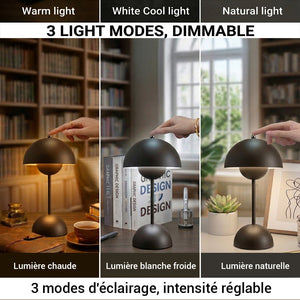 Xtricity Lampe de table tactile DEL portable Palm Springs, rechargeable par USB - Sans fil, à intensité variable, 3 couleurs, noire - Simple Boutique