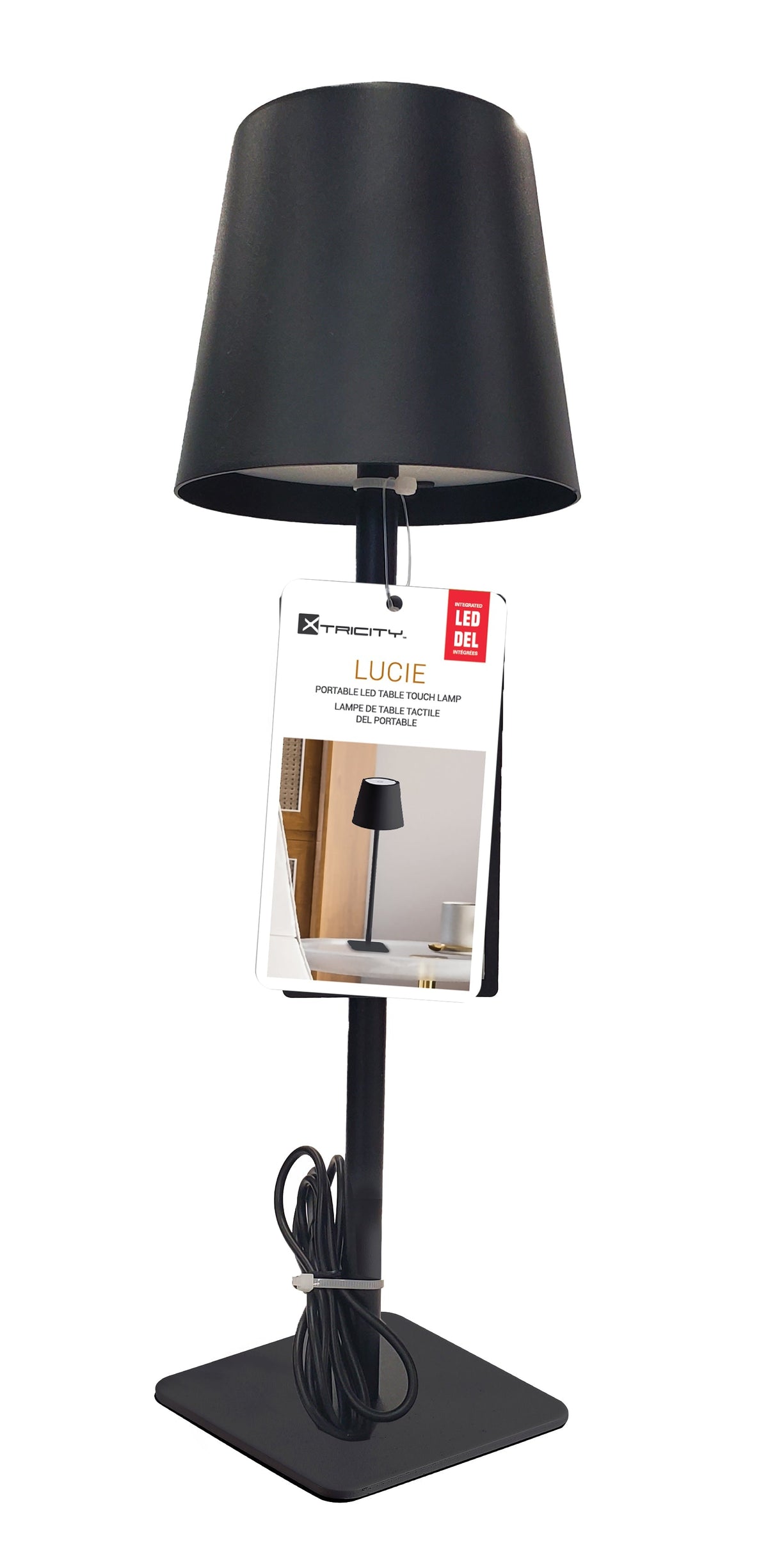 Xtricity Lampe de table tactile DEL rechargeable USB Lucie - mince et sans fil, intensité réglable, 3 couleurs, noire, emballage en vrac - emballage - Simple Boutique
