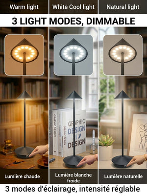 Xtricity Lampe de table tactile DEL rechargeable USB Winchester - Sans fil, à intensité variable et 3 couleurs - Simple Boutique