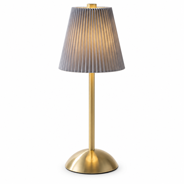 Xtricity Lampe de table tactile à DEL rechargeable USB Roccabella - abat-jour plissé gris et or, sans fil, variable 3 couleurs - Simple Boutique