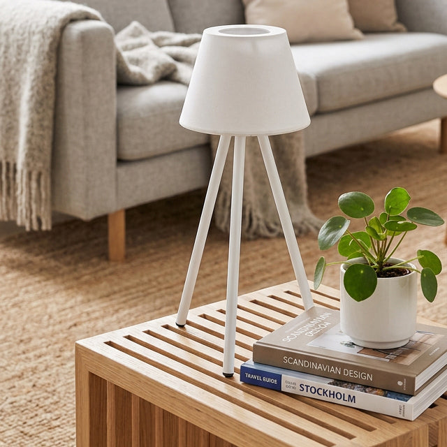 Xtricity Lampe de table trépied DEL rechargeable « Oriana » - Blanc, 28 cm - Simple Boutique