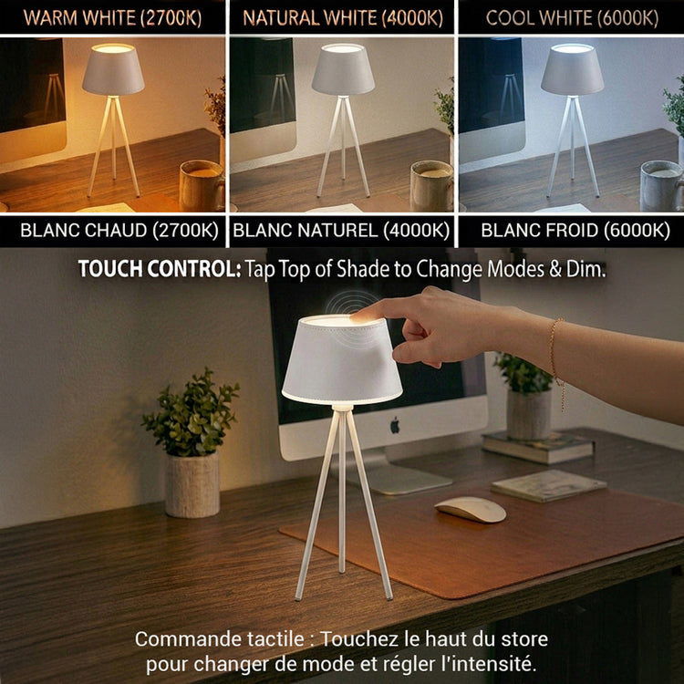 Xtricity Lampe de table trépied DEL rechargeable « Oriana » - Blanc, 28 cm - Simple Boutique