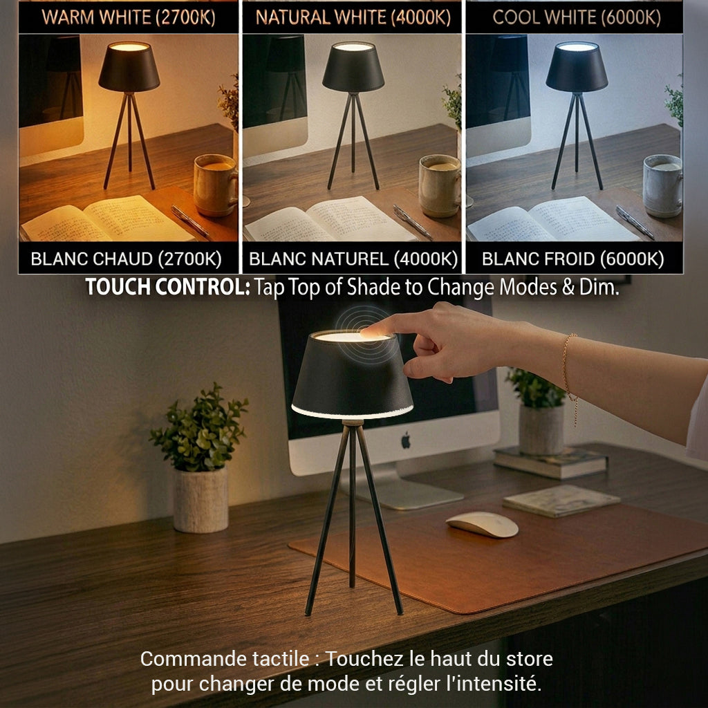 Xtricity Lampe de table trépied DEL rechargeable « Oriana » - Noire, 28 cm - Simple Boutique