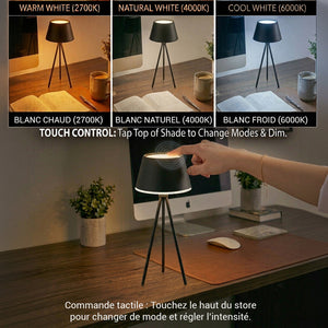 Xtricity Lampe de table trépied DEL rechargeable « Oriana » - Noire, 28 cm - Simple Boutique