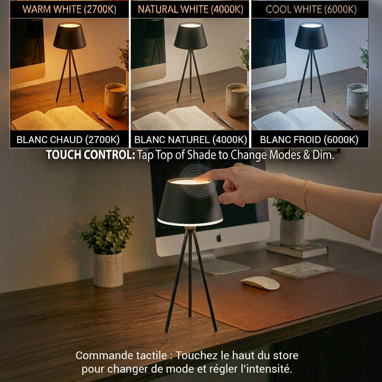 Xtricity Lampe de table trépied DEL rechargeable « Oriana » - Noire, 28 cm - Simple Boutique