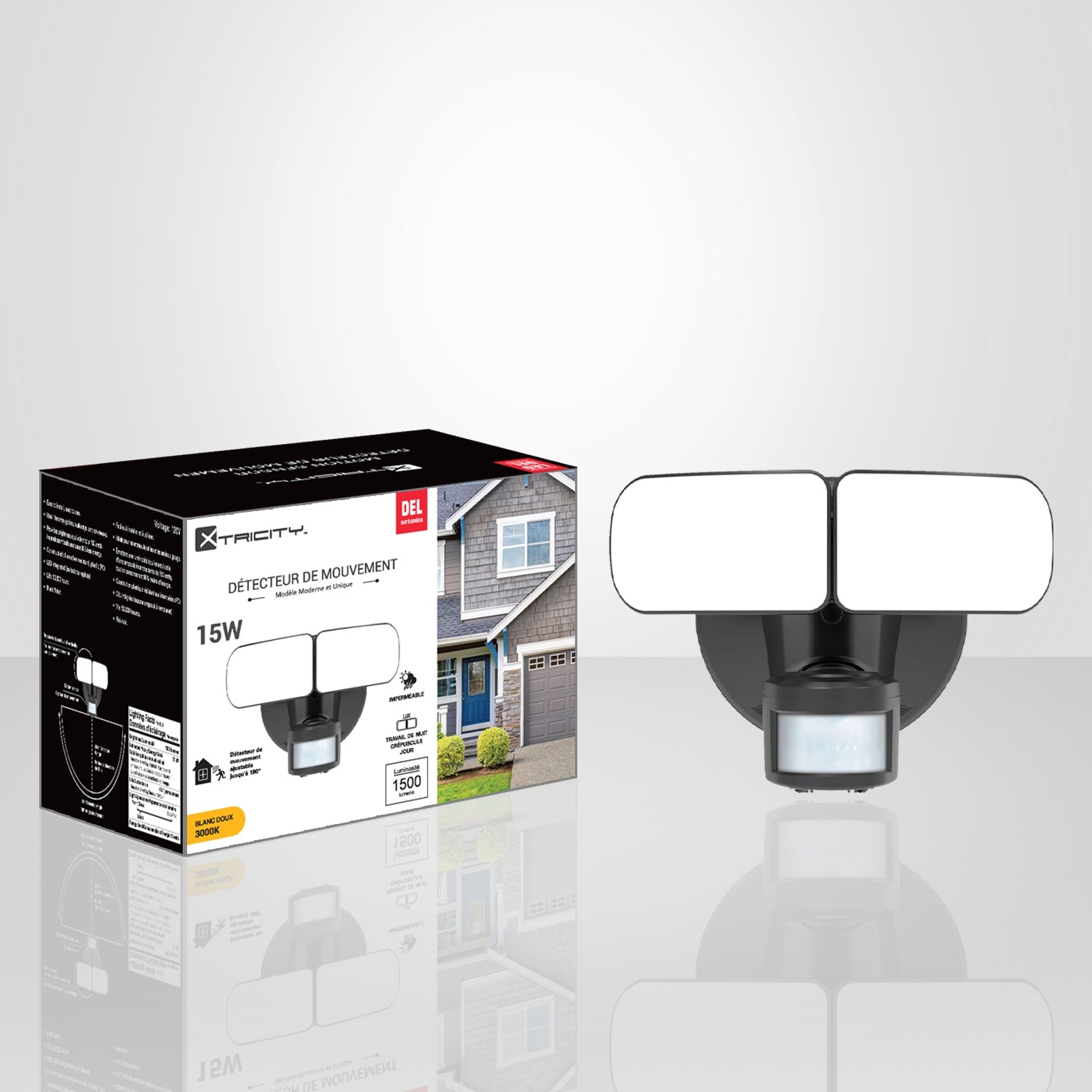 Xtricity - Lumière de Sécurité Extérieur avec Détecteur de Mouvement DEL, 15W, 1500 Lumens, 3000K Blanc Doux - Simple Boutique