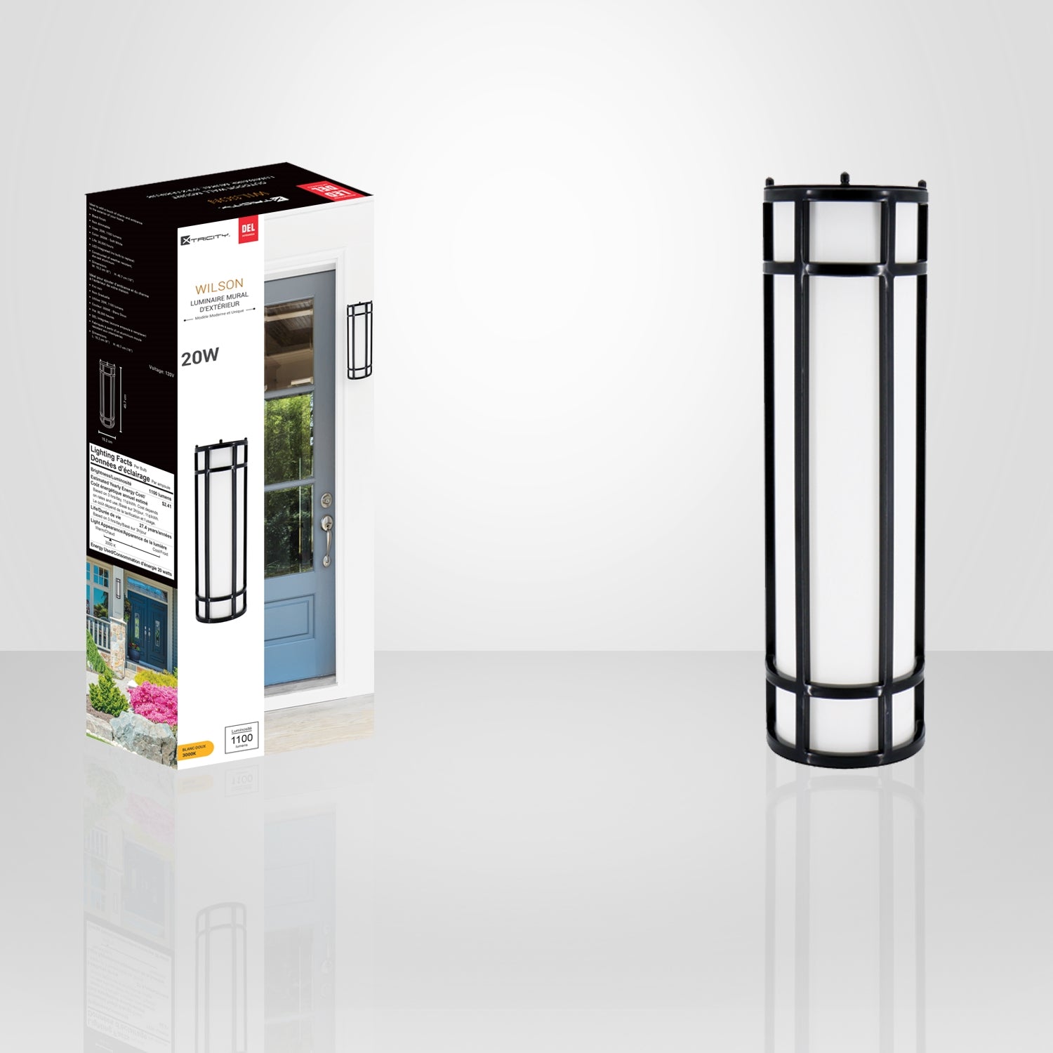 Xtricity - Luminaire Mural Extérieur avec DEL Intégrées, Hauteur de 18'', De la Collection Wilson, Noir - Simple Boutique