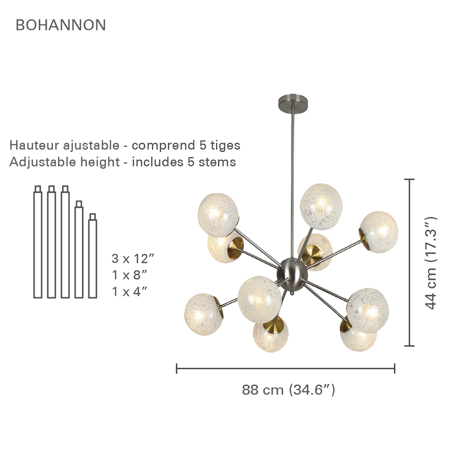 Xtricity - Luminaire Susendu à 10 Lumières, Largeur de 34.6'', De la Collection Bohannon, Argenté - Simple Boutique