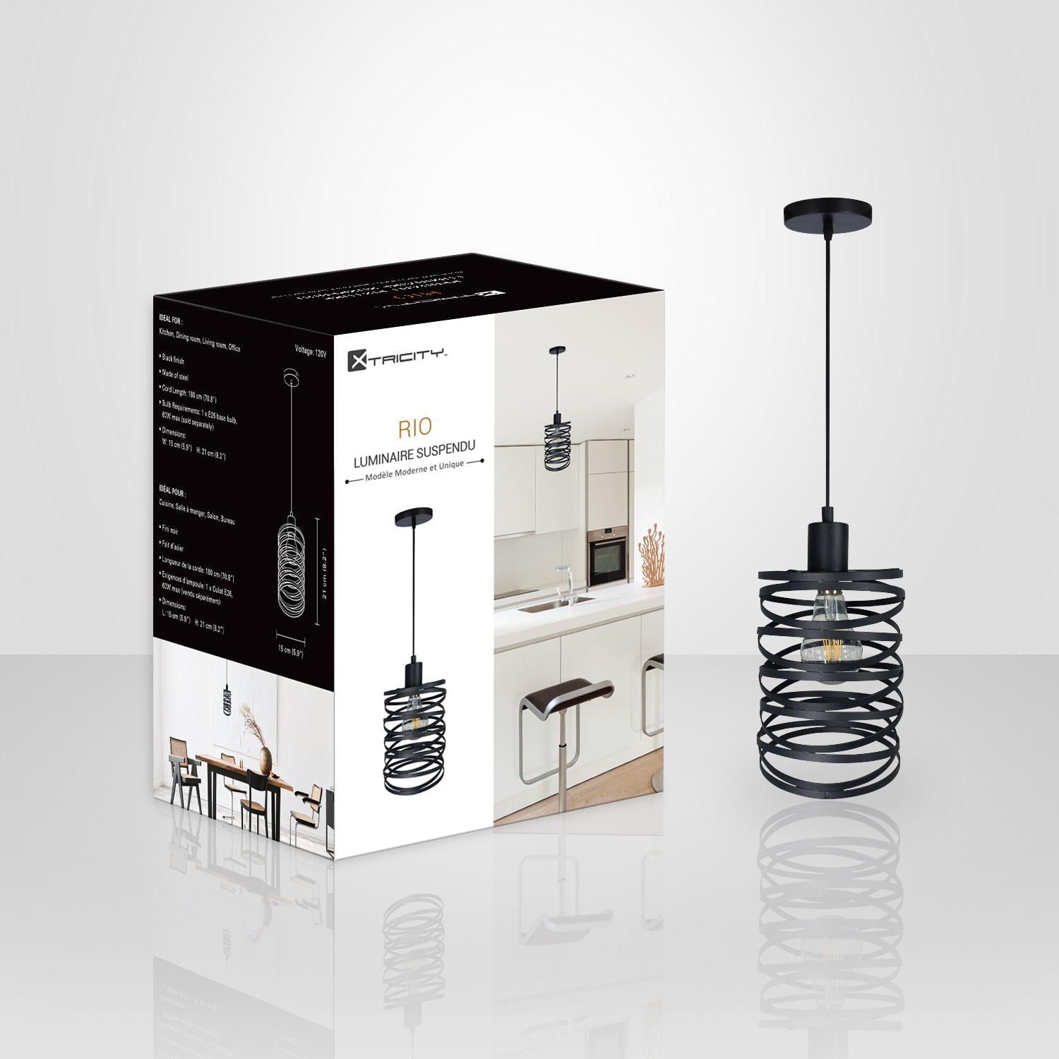 Xtricity - Luminaire Suspendu, Hauteur de 8,2", De la Collection Rio, Noir - Simple Boutique