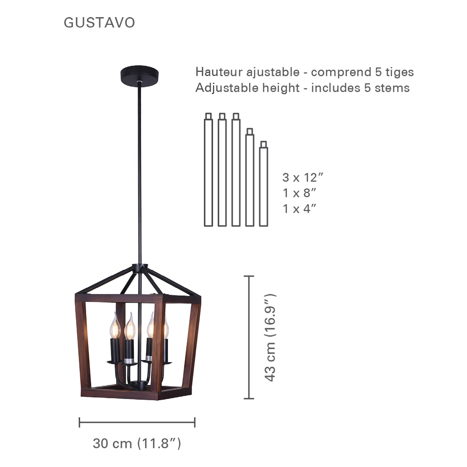 Xtricity - Luminaire Suspendu, Largeur de 11.8'', De la Collection Gustavo, Noir et Brun - Simple Boutique