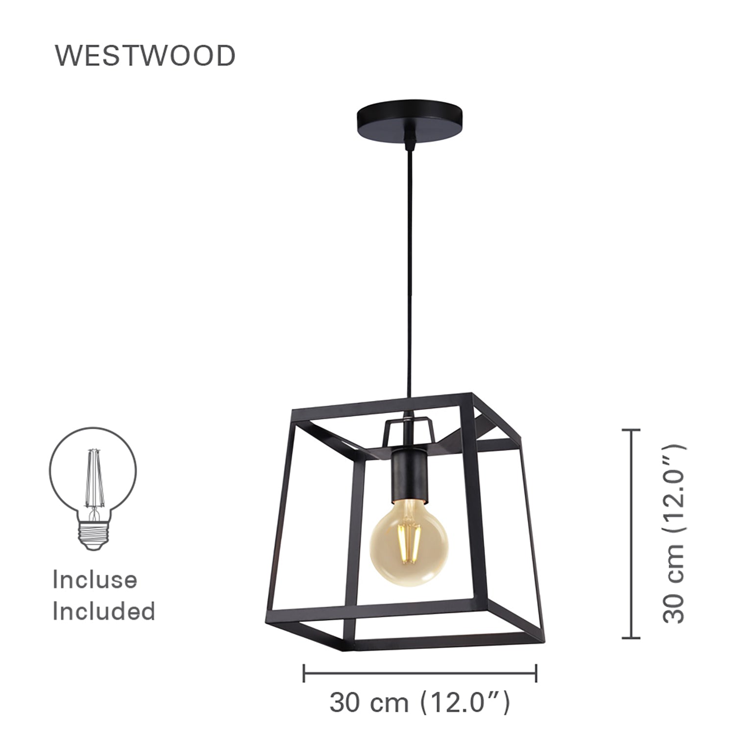 Xtricity - Luminaire Suspendu, Largeur de 12'', De la Collection Westwood, Noir - Simple Boutique