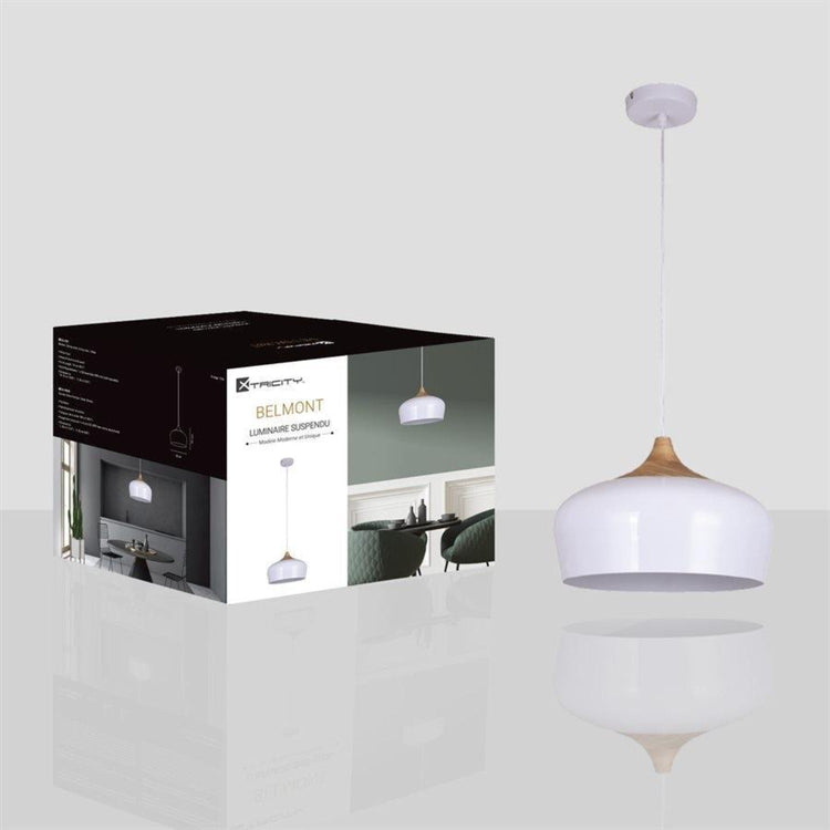 Xtricity - Luminaire Suspendu, Largeur de 13.8'', De la Collection Belmont, Blanc et Bois - Simple Boutique