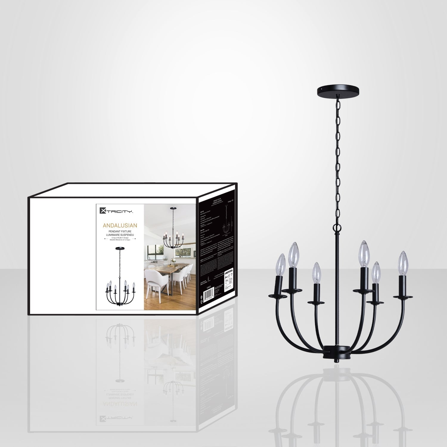 Xtricity - Luminaire Suspendu, Largeur de 17.9'', De la Collection Andalusian, Noir - Simple Boutique