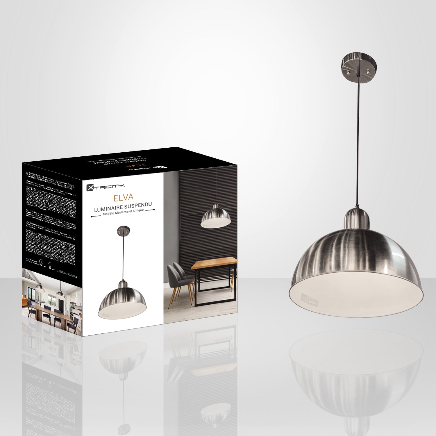 Xtricity - Luminaire Suspendu, Largeur de 18'', De la Collection Elva, Argenté - Simple Boutique