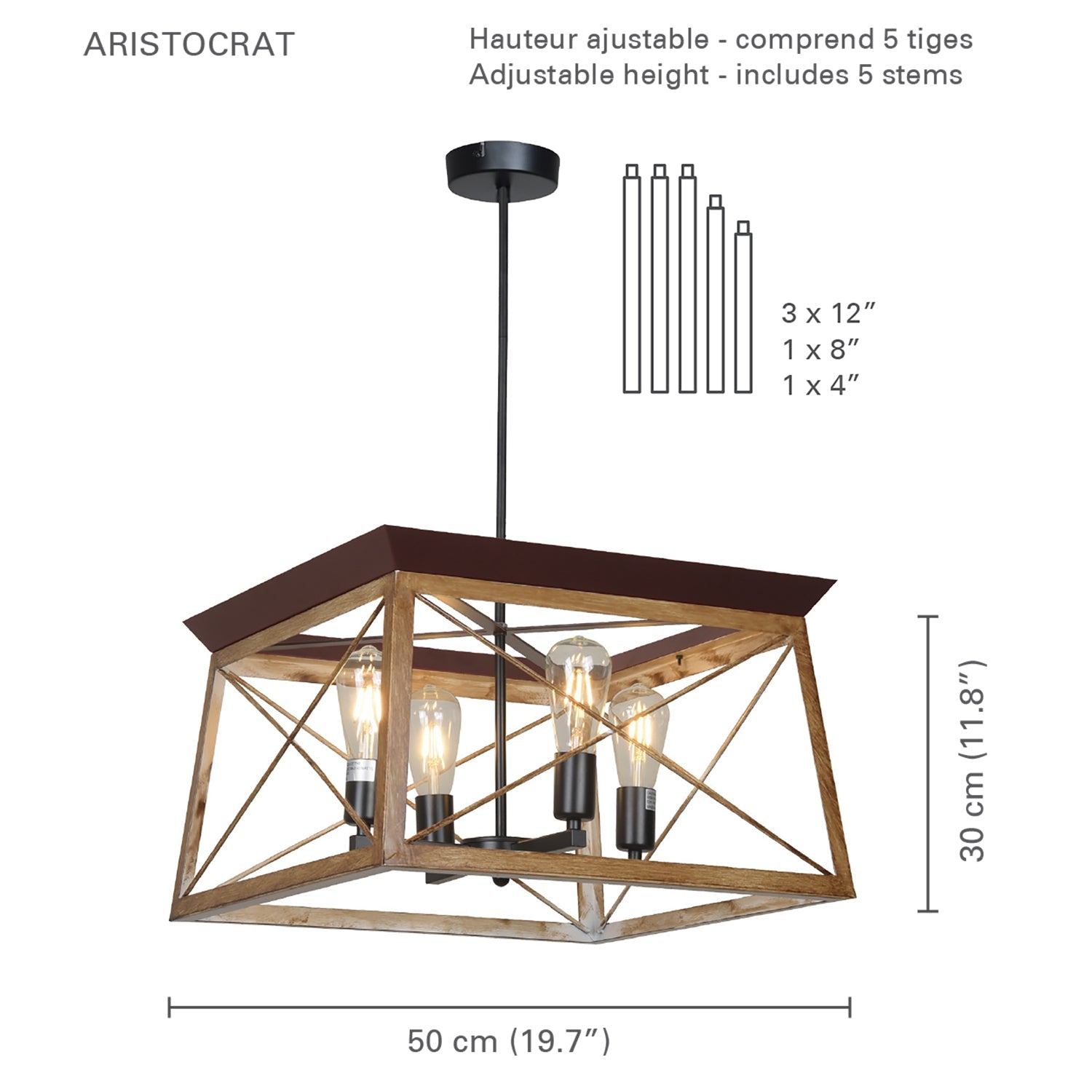 Xtricity - Luminaire Suspendu, Largeur de 19.7'', De la Collection Aristocrat, Noir et Marron - Simple Boutique