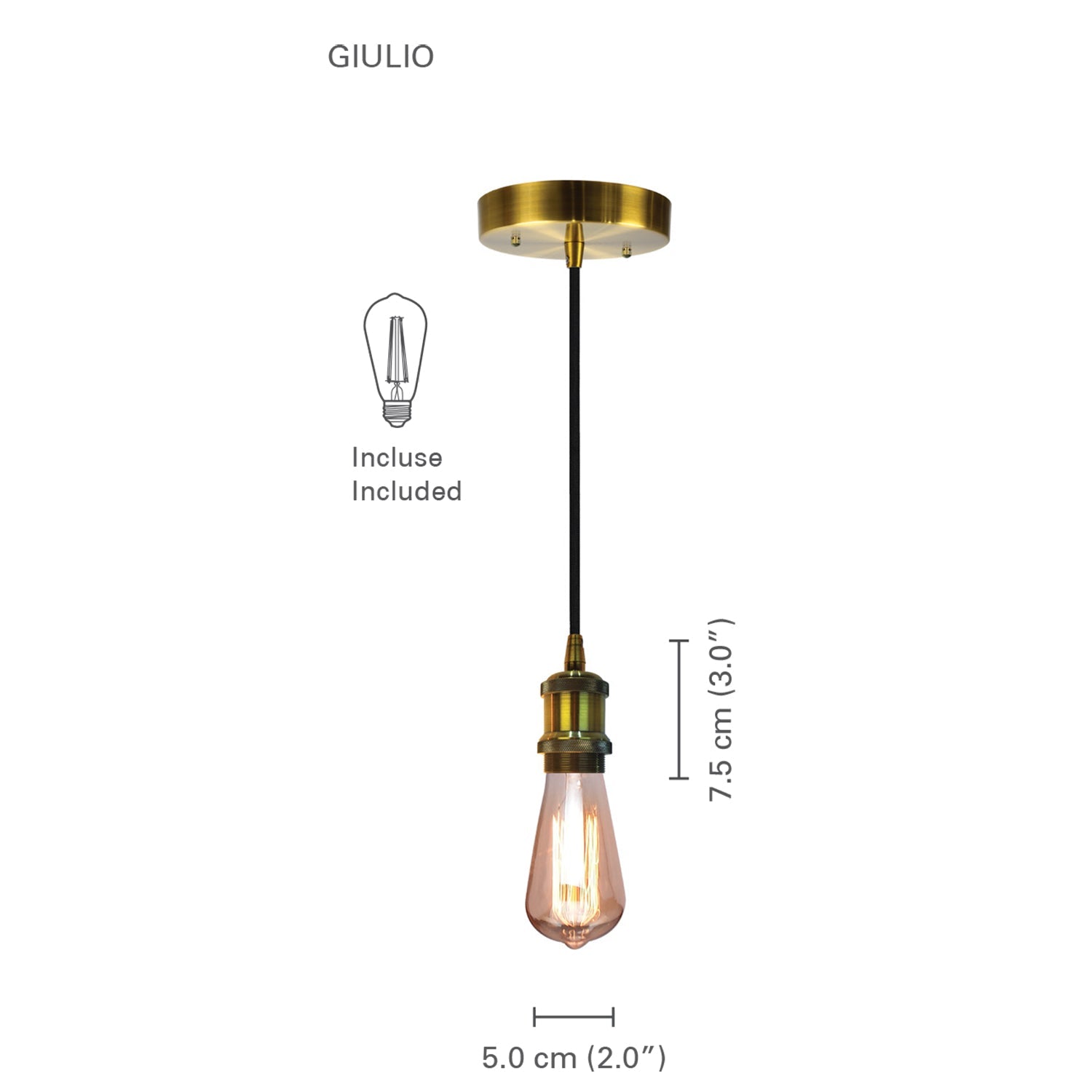 Xtricity - Luminaire Suspendu, Largeur de 2'', De la Collection Giulio, Laiton Antique - Simple Boutique