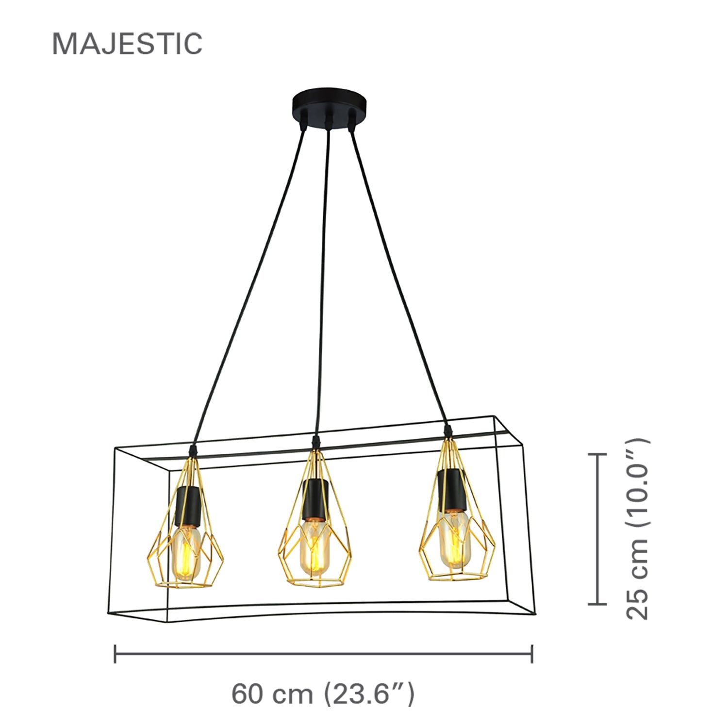 Xtricity - Luminaire Suspendu, Largeur de 23.6'', De la Collection Majestic, Noir et Doré - Simple Boutique