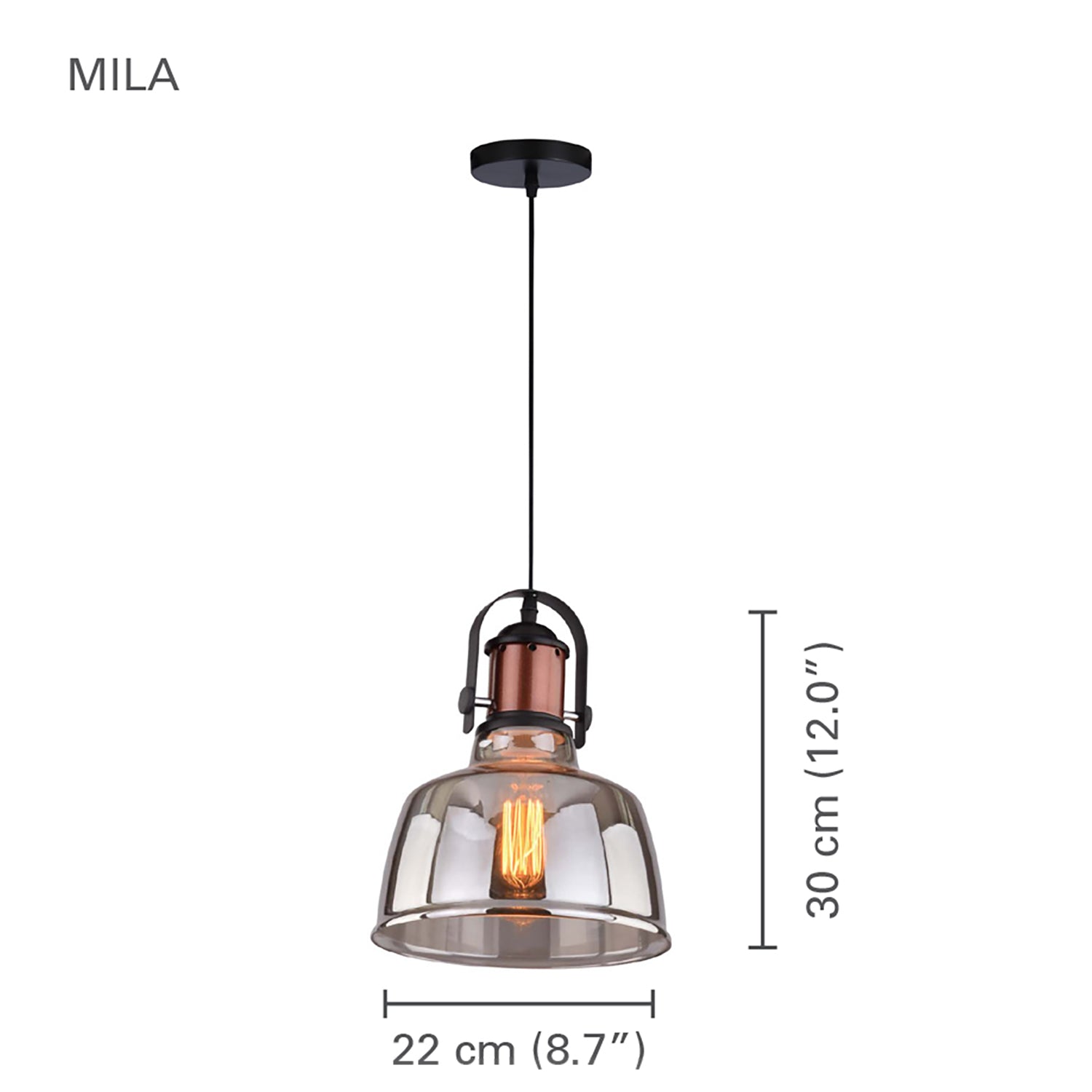 Xtricity - Luminaire Suspendu, Largeur de 8.7'', De la Colleciton Mila, Gris - Simple Boutique