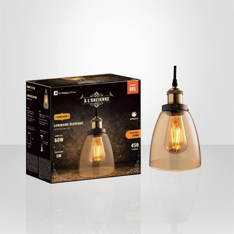 Xtricity - Luminaire Suspendu Verre Ambré, Ampoule DEL Incluse, De la Collection à L'ancienne - Simple Boutique