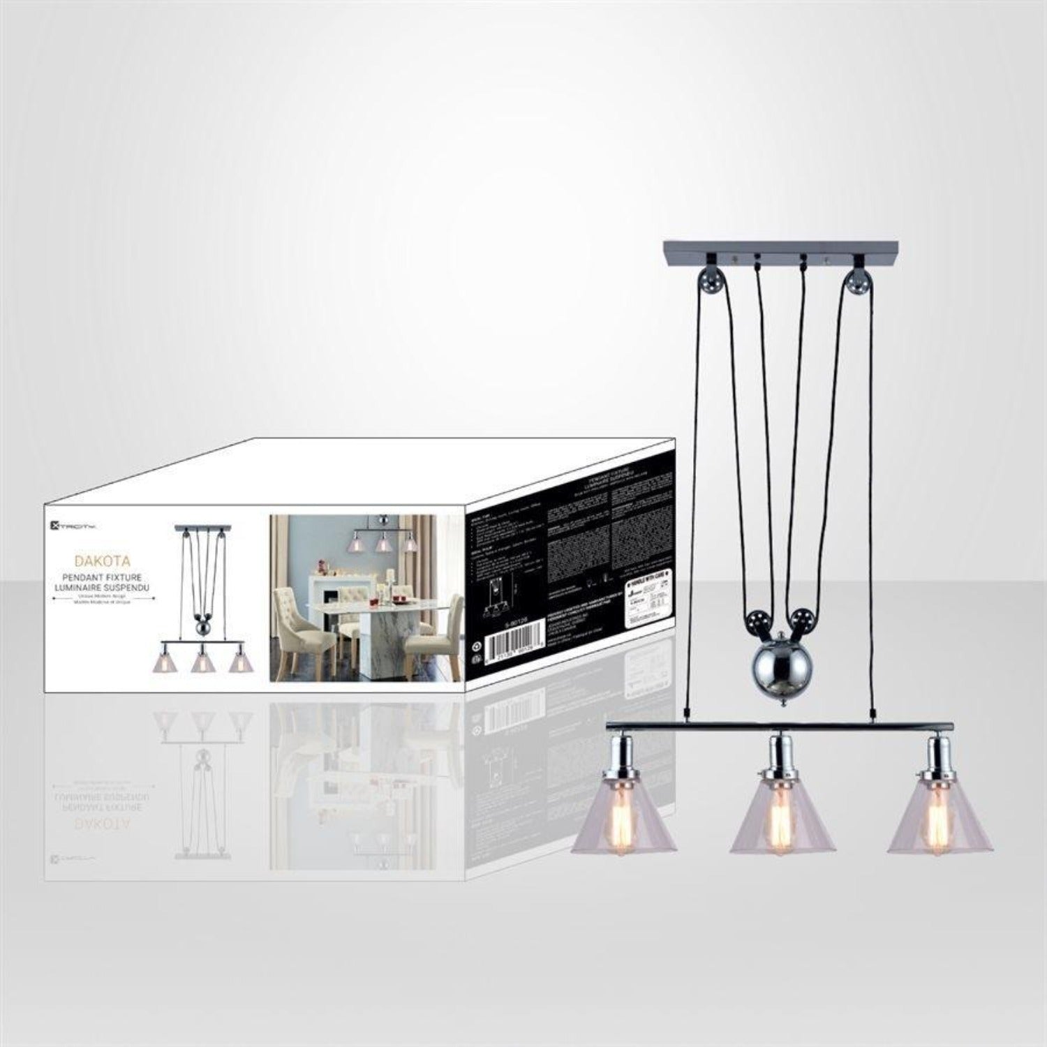 Xtricity - Luminaire Suspendu à 3 Lumières, Largeur de 29.1'', De la Collection Dakota, Chrome - Simple Boutique