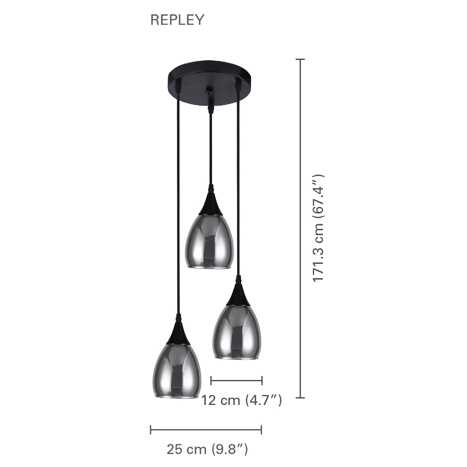 Xtricity - Luminaire Suspendu à 3 Lumières, Largeur de 9.8'', De la Collection Repley, Noir - Simple Boutique