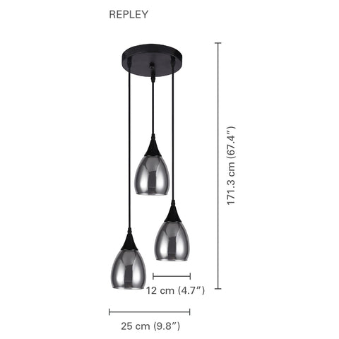 Xtricity - Luminaire Suspendu à 3 Lumières, Largeur de 9.8'', De la Collection Repley, Noir