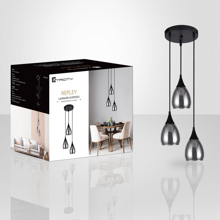 Xtricity - Luminaire Suspendu à 3 Lumières, Largeur de 9.8'', De la Collection Repley, Noir - Simple Boutique