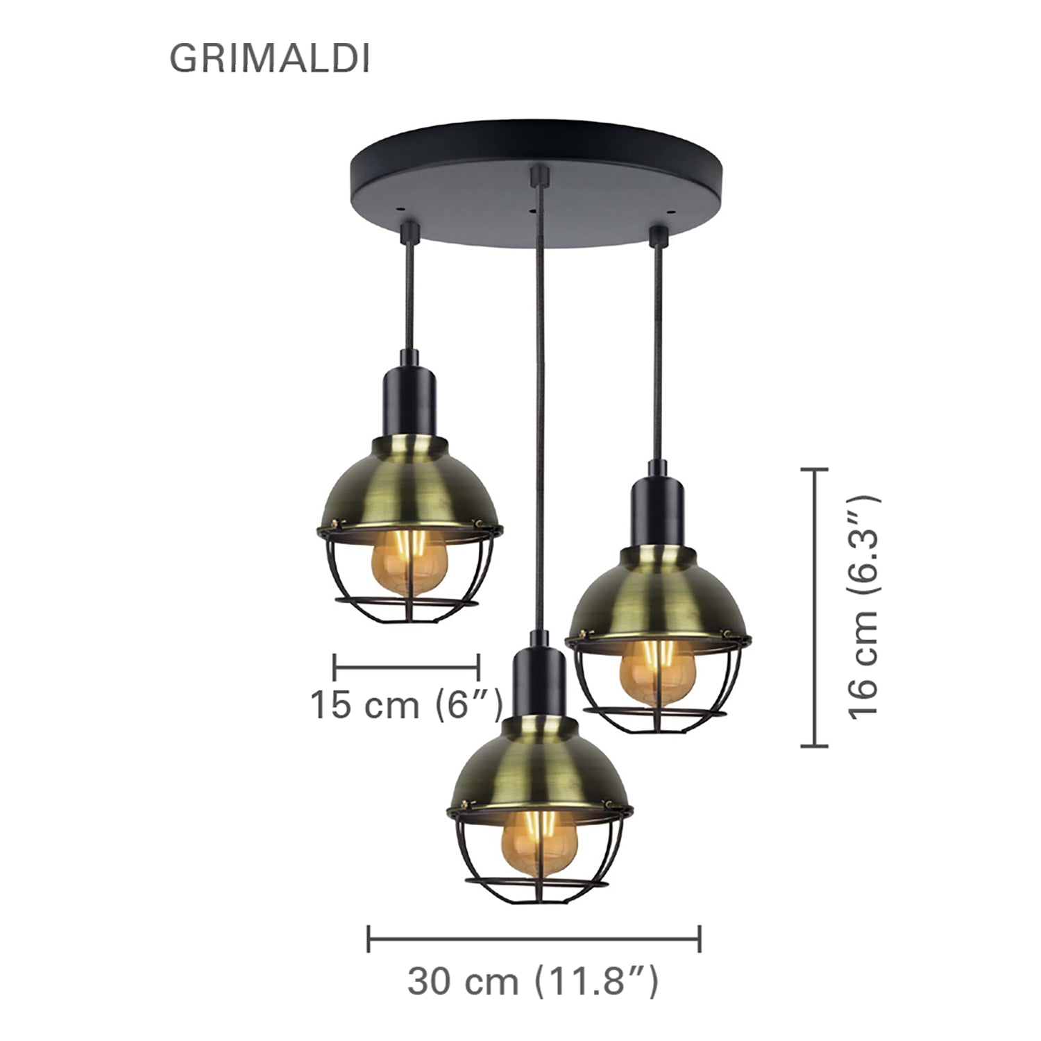 Xtricity - Luminaire Suspendu à 3 Lumières. Largeur 11.81'', De la Collection Grimaldi, Noir - Simple Boutique