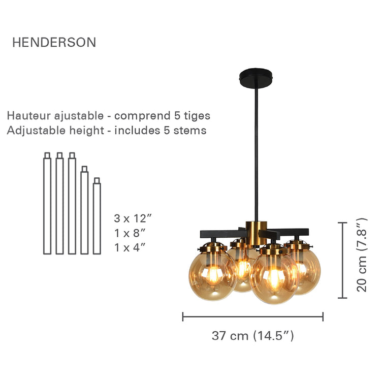 Xtricity - Luminaire Suspendu à 4 Lumières, Largeur de 14.5'', De la Collection Henderson, Noir et Doré - Simple Boutique