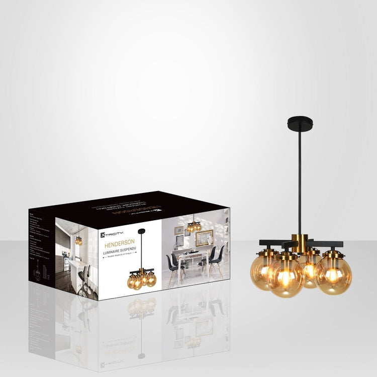 Xtricity - Luminaire Suspendu à 4 Lumières, Largeur de 14.5'', De la Collection Henderson, Noir et Doré - Simple Boutique