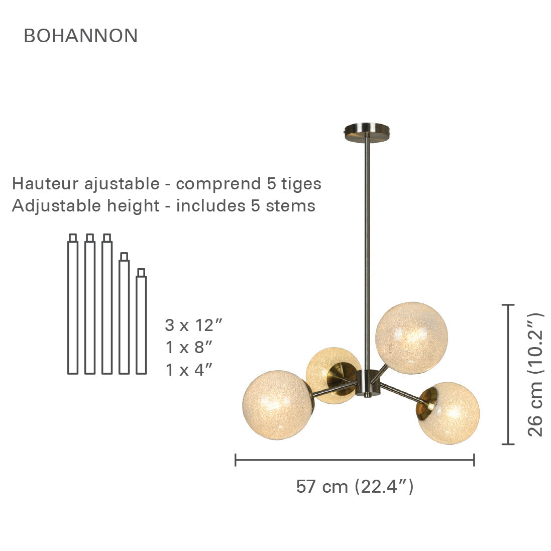 Xtricity - Luminaire Suspendu à 4 Lumières, Largeur de 22.4'', De la Collection Bohannon, Argenté - Simple Boutique
