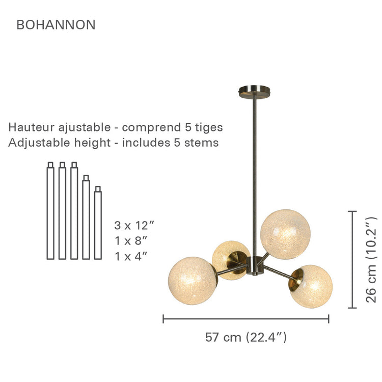 Xtricity - Luminaire Suspendu à 4 Lumières, Largeur de 22.4'', De la Collection Bohannon, Argenté - Simple Boutique