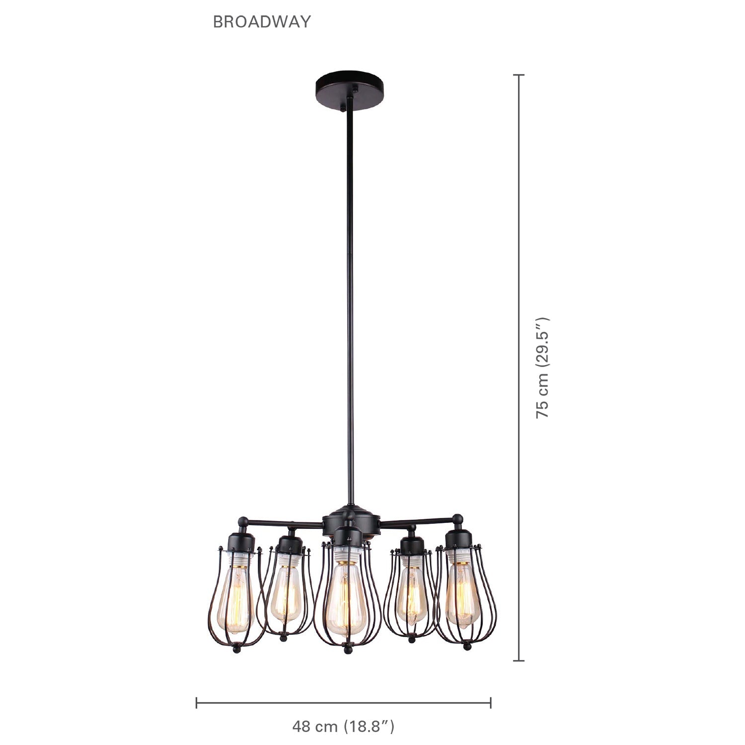 Xtricity - Luminaire Suspendu à 5 Lumières, Largeur de 18.8'', De la Collection Broadway, Noir - Simple Boutique
