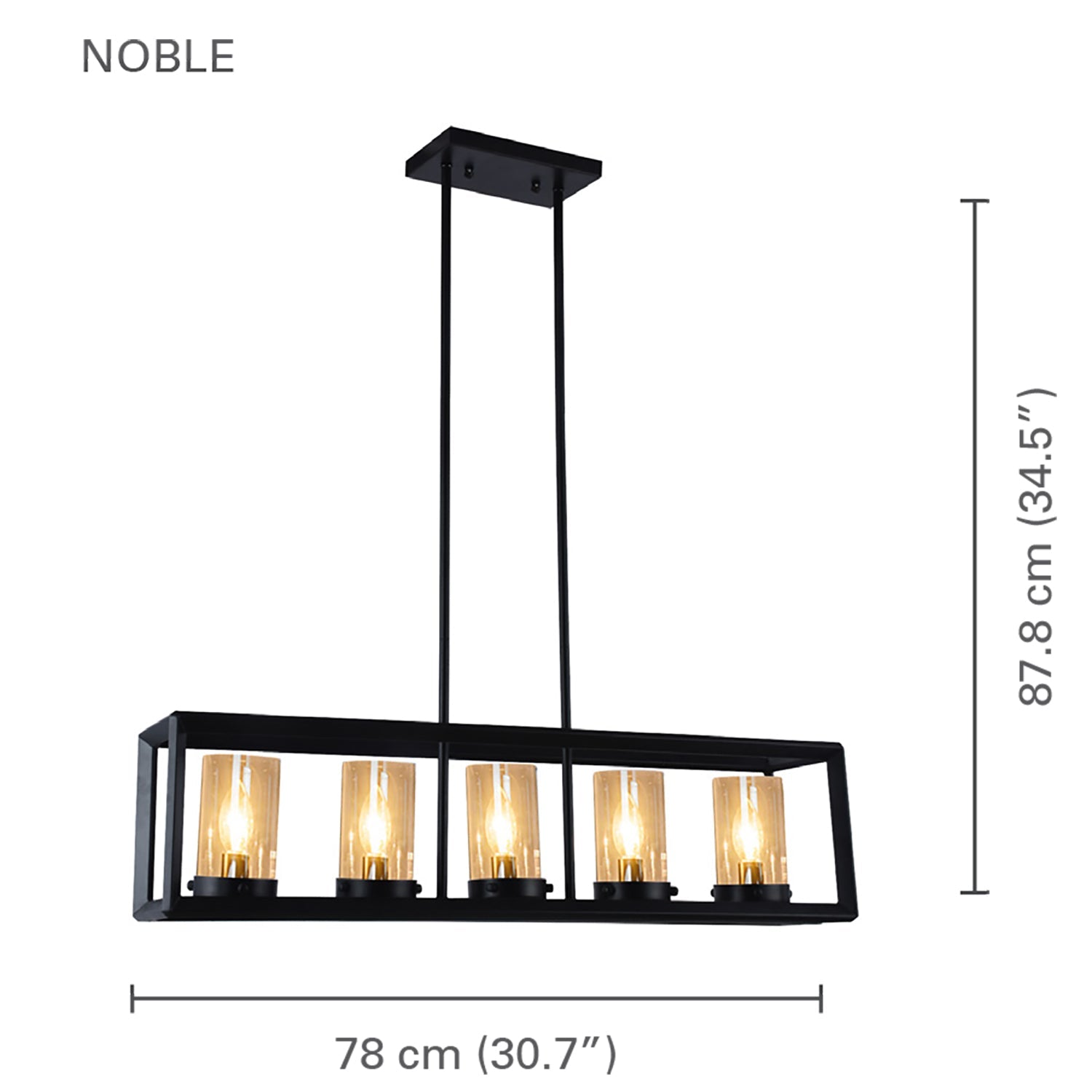 Xtricity - Luminaire Suspendu à 5 Lumières, Largeur de 30.7'', De la Collection Noble, Noir - Simple Boutique