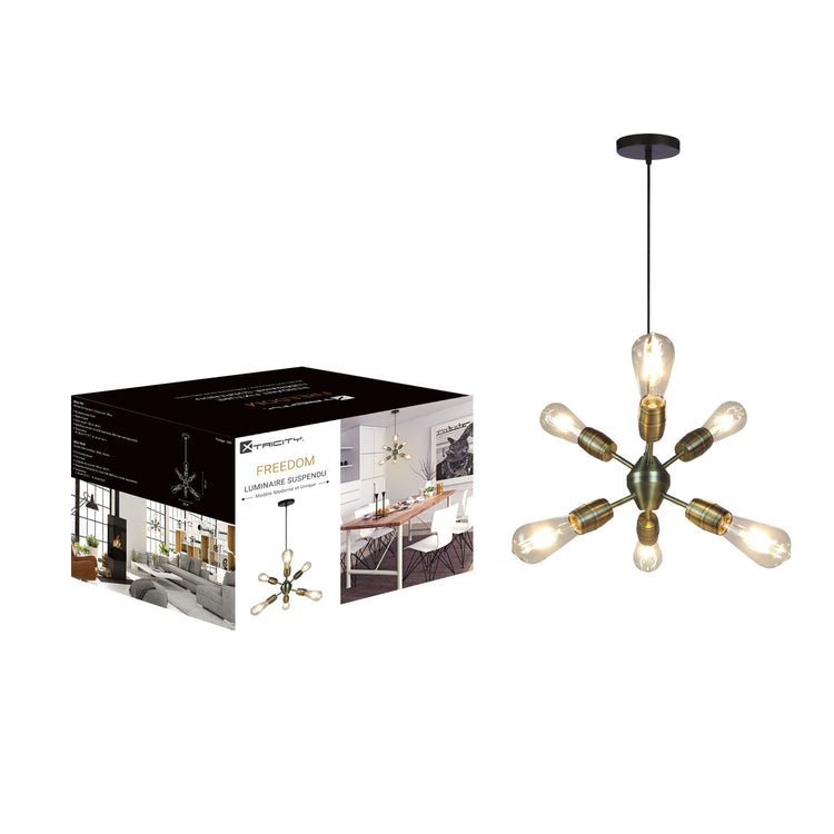 Xtricity - Luminaire Suspendu à 6 Lumières, Largeur de 11'', De la Collection Freedom, Laiton Antique - Simple Boutique
