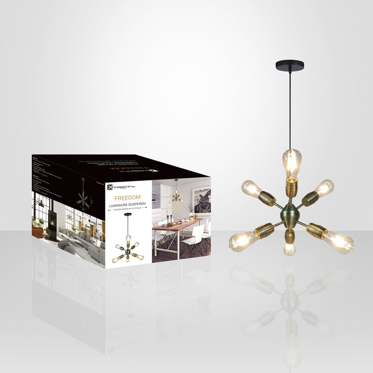 Xtricity - Luminaire Suspendu à 6 Lumières, Largeur de 11'', De la Collection Freedom, Laiton Antique - Simple Boutique