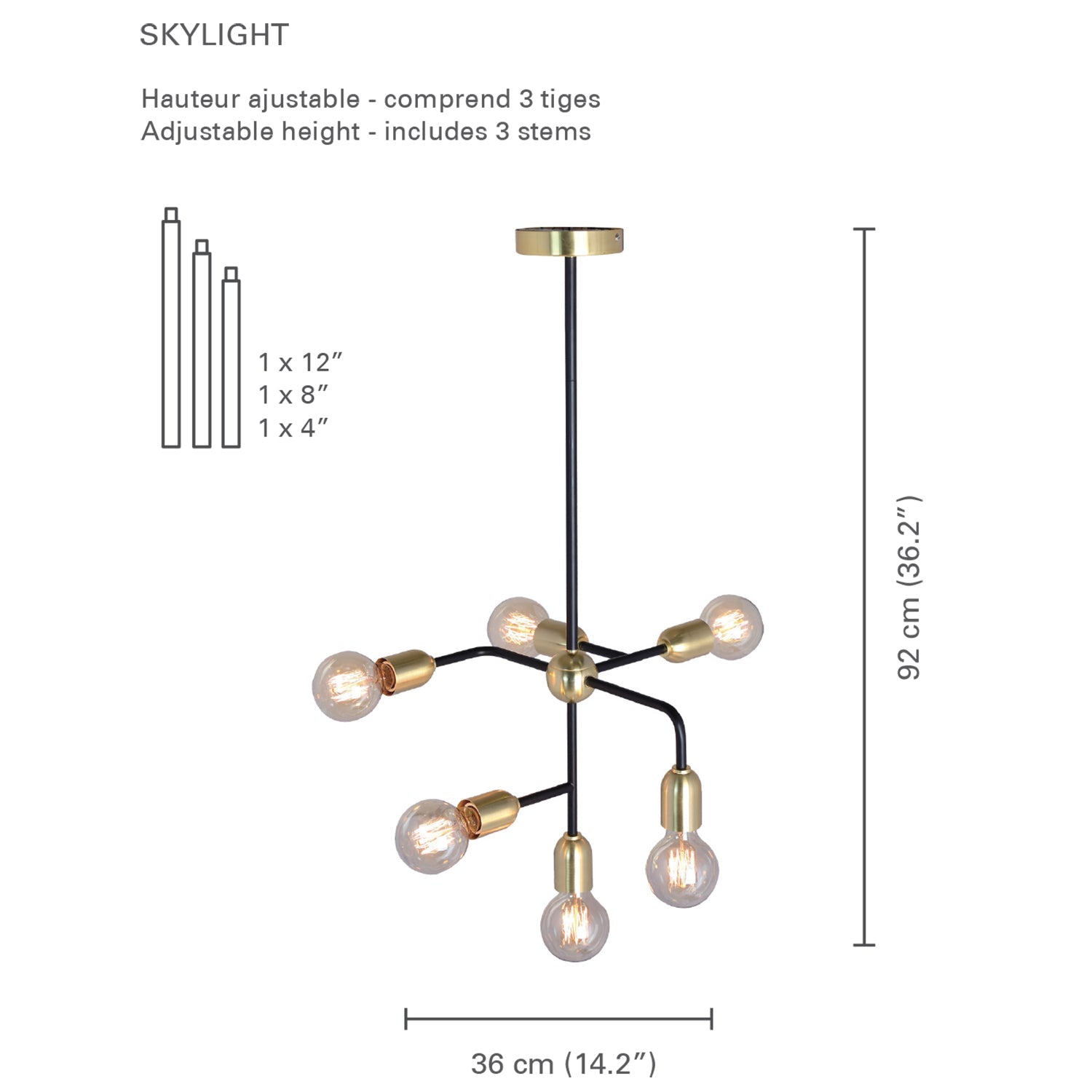 Xtricity - Luminaire Suspendu à 6 Lumières, Largeur de 14.2'', De la Collection Skylight, Doré - Simple Boutique
