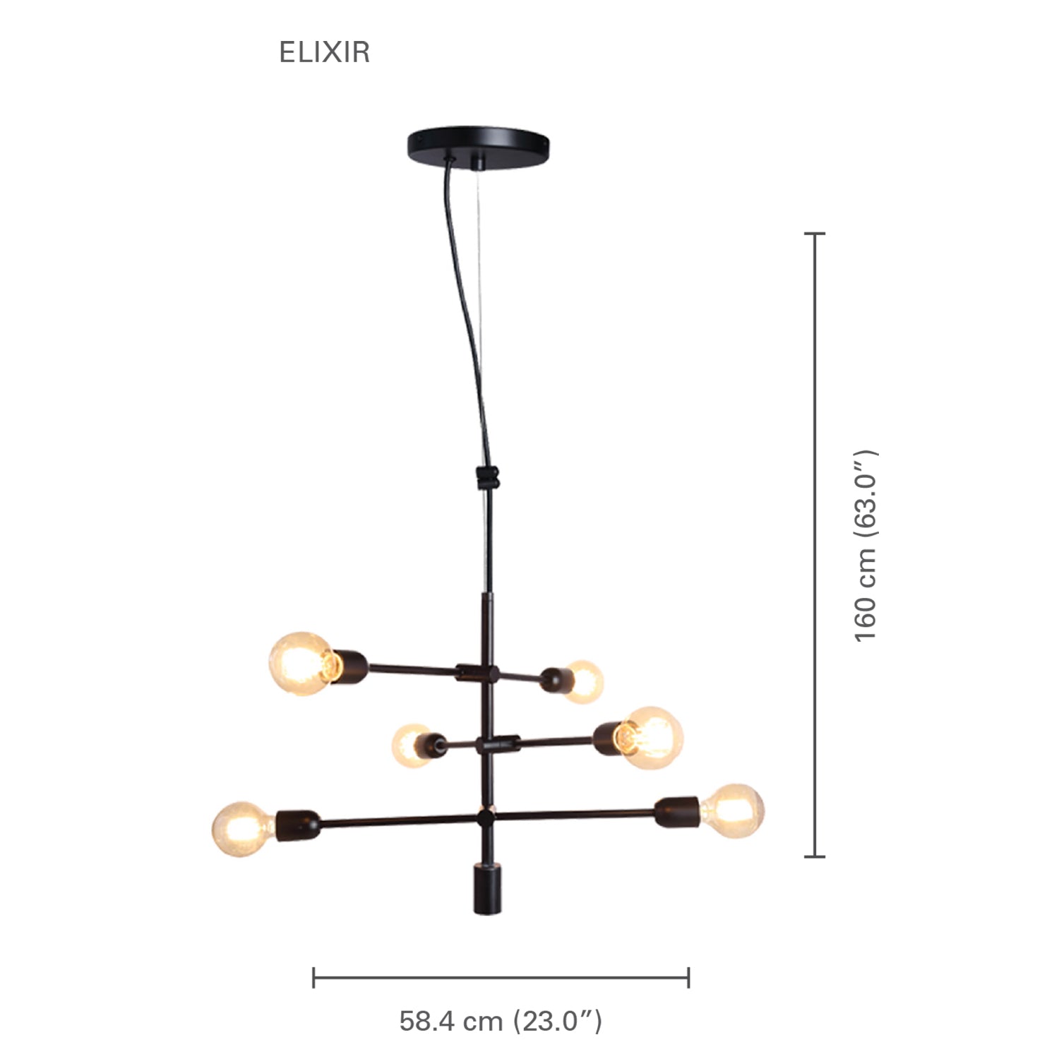 Xtricity - Luminaire Suspendu à 6 Lumières, Largeur de 23'', De la Collection Elixir, Noir - Simple Boutique