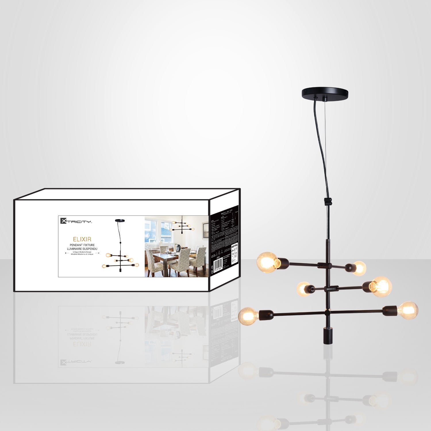 Xtricity - Luminaire Suspendu à 6 Lumières, Largeur de 23'', De la Collection Elixir, Noir - Simple Boutique
