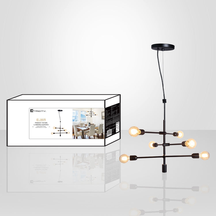 Xtricity - Luminaire Suspendu à 6 Lumières, Largeur de 23'', De la Collection Elixir, Noir - Simple Boutique