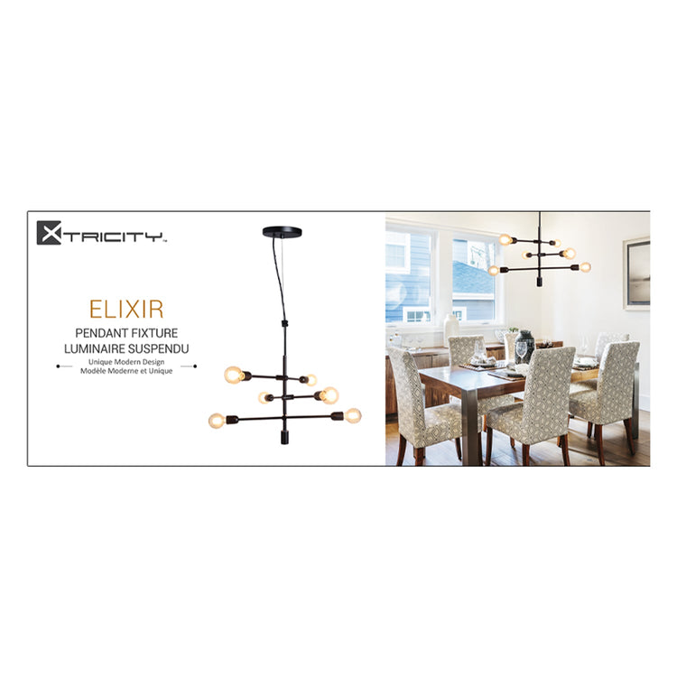 Xtricity - Luminaire Suspendu à 6 Lumières, Largeur de 23'', De la Collection Elixir, Noir - Simple Boutique