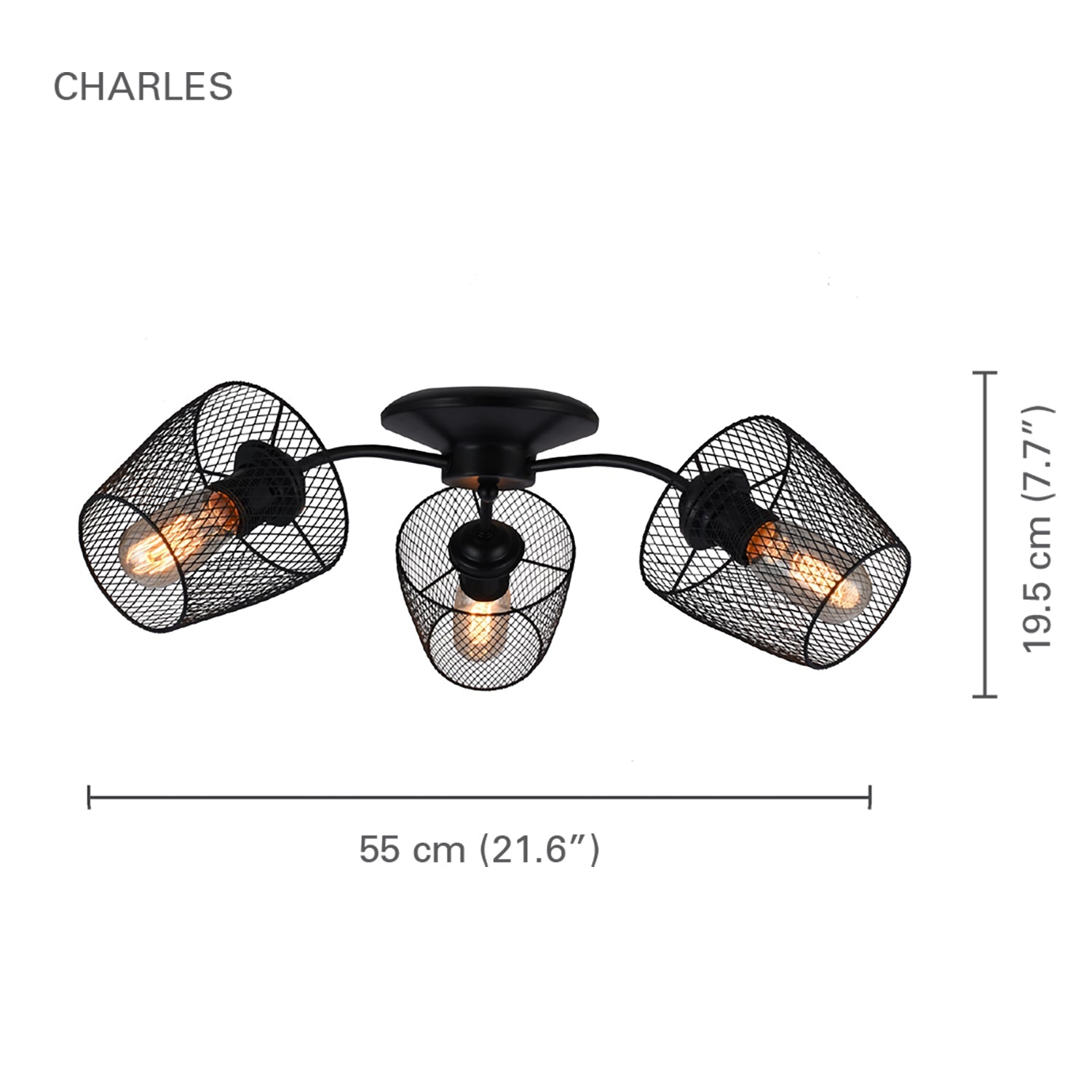 Xtricity - Luminaire à 3 Têtes, Largeur de 21.65'', De la Collection Charles, Noir - Simple Boutique