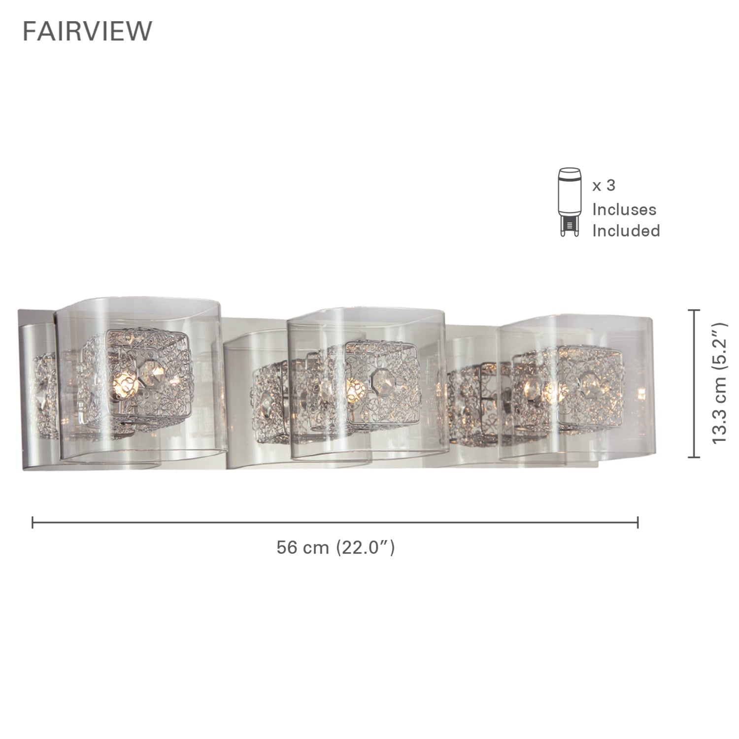 Xtricity - Luminaire de Vanité à 3 Lumières, Largeur de 22.05'', De la Collection Fairview, Fini Chromé - Simple Boutique