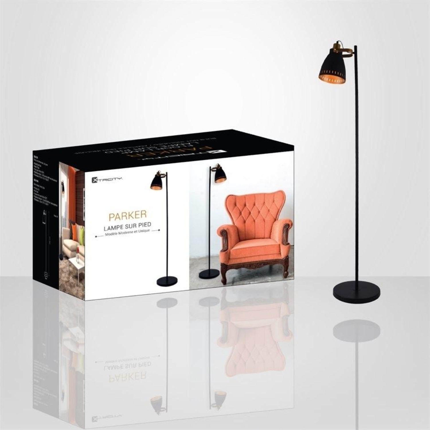 Xtricity - Luminaire sur Pied à 1 Tête, Hauteur de 5', De la Collection Parker, Noir - Simple Boutique