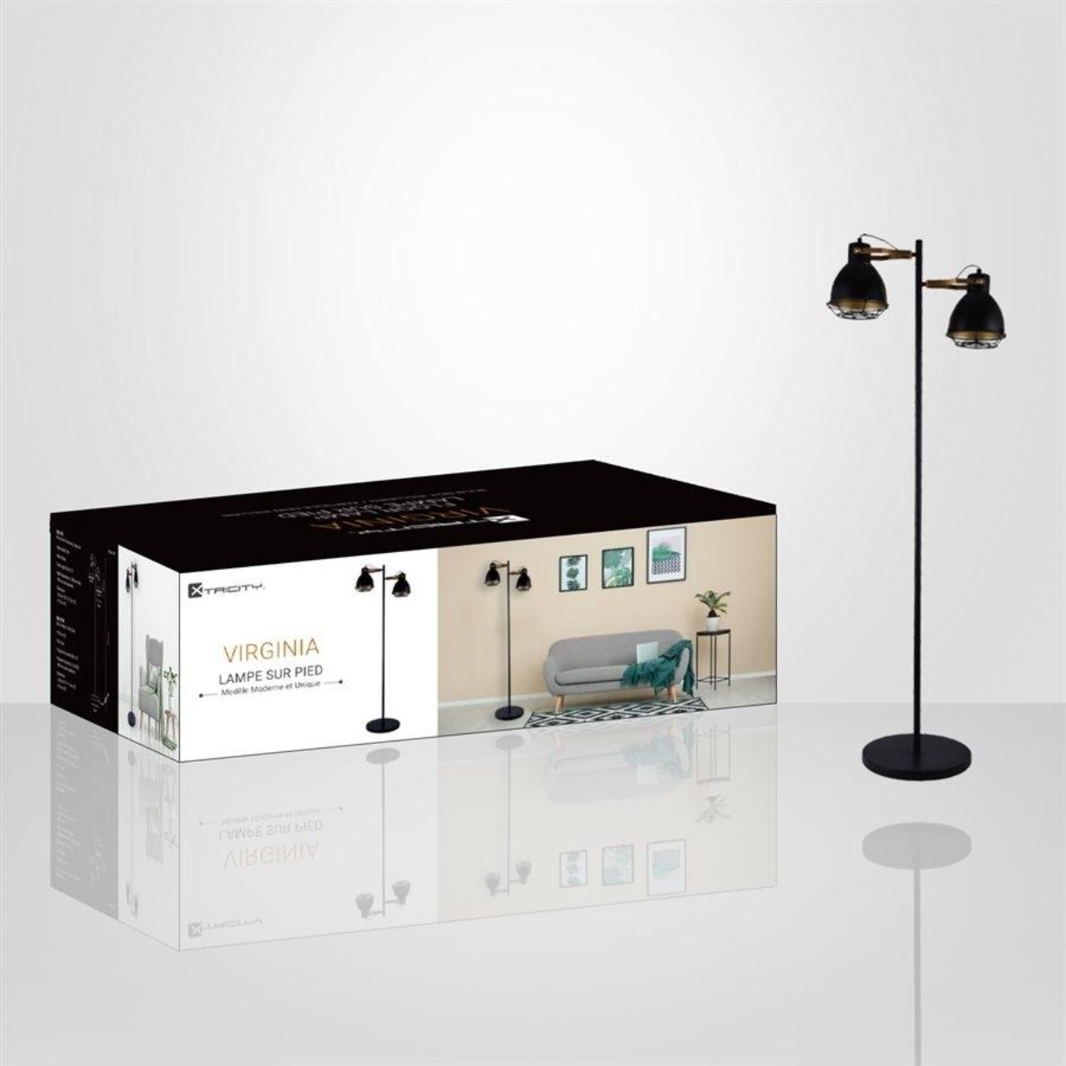 Xtricity - Luminaire sur Pied à 2 Têtes, Hauteur de 5', De la Collection Virginia, Noir - Simple Boutique