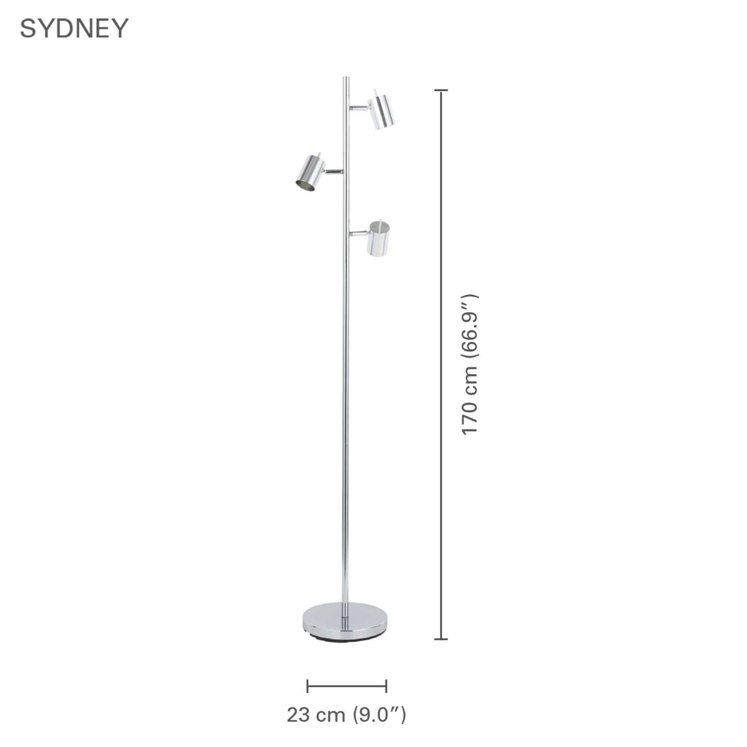 Xtricity - Luminaire sur Pied à 3 Têtes, Hauteur de 5.5', De la Collection Sydney, Chrome - Simple Boutique