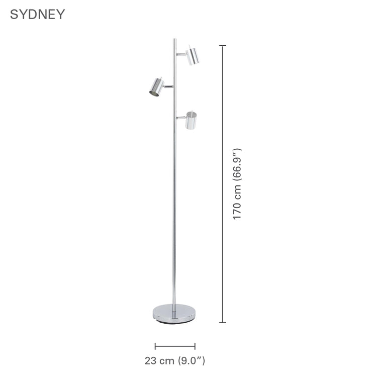 Xtricity - Luminaire sur Pied à 3 Têtes, Hauteur de 5.5', De la Collection Sydney, Chrome - Simple Boutique